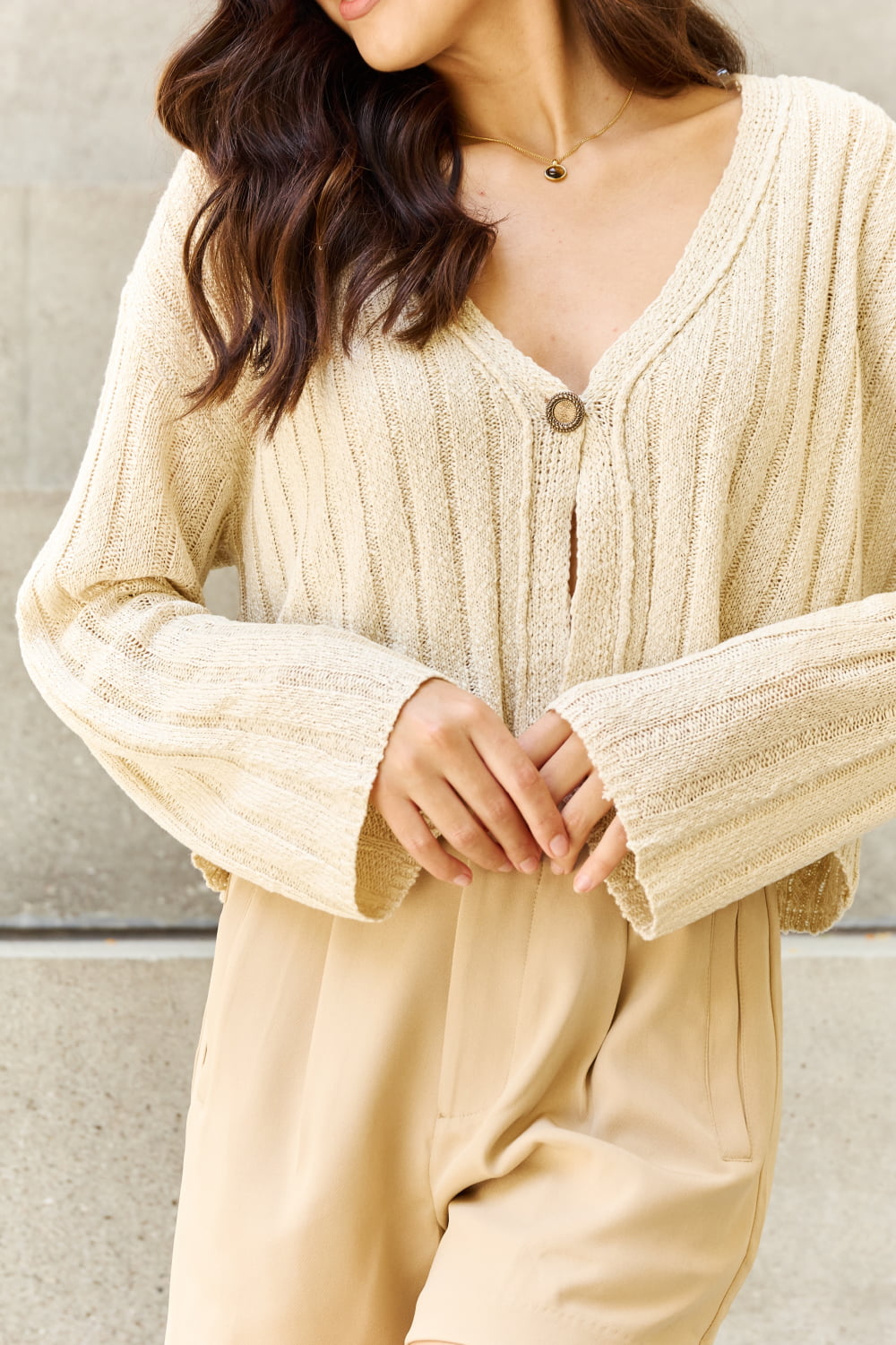 Hear Me Out Semi Cropped Ribbed Cardigan in Oatmeal - Women’s Clothing & Accessories - Shirts & Tops - 6 - 2024