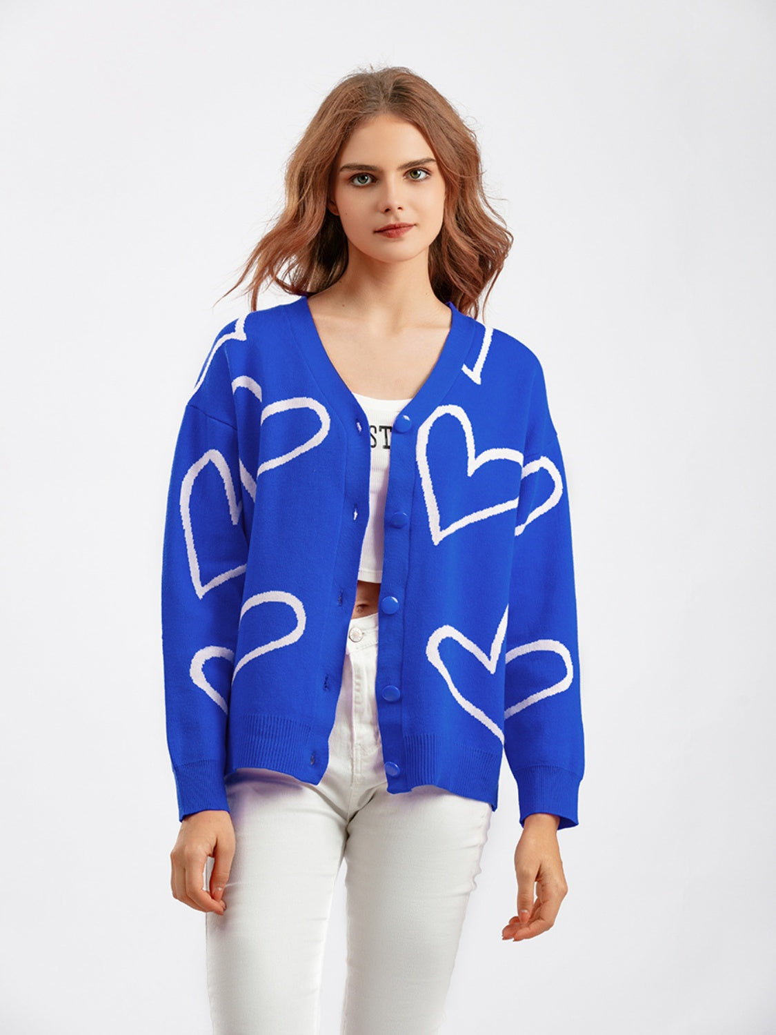 Heart Button Down Cardigan - Blue / One Size - Women’s Clothing & Accessories - Shirts & Tops - 13 - 2024
