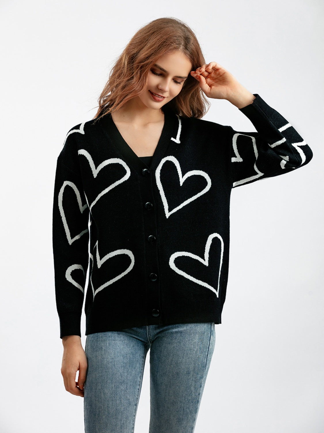 Heart Button Down Cardigan - Black / One Size - Women’s Clothing & Accessories - Shirts & Tops - 4 - 2024