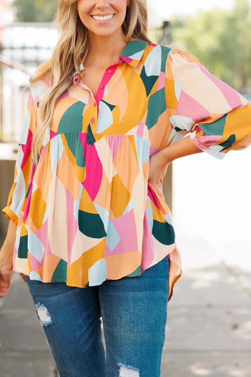 Heathered Collared Neck Long Sleeve Blouse - Multicolor / S - Women’s Clothing & Accessories - Shirts & Tops - 4 - 2024