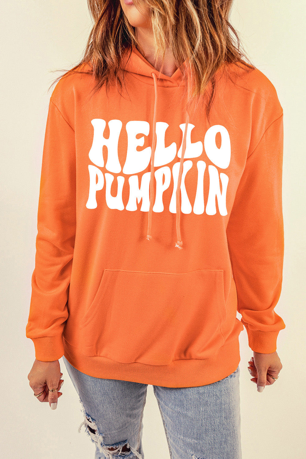 HELLO PUMPKIN Graphic Hoodie with Pocket - Orange / S - Women’s Clothing & Accessories - Shirts & Tops - 1 - 2024