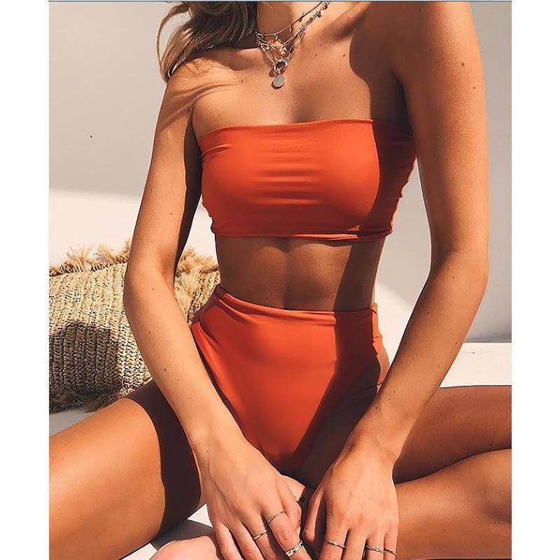 High Waist Bandeau Bikini Set - Orange / S - Women’s Clothing & Accessories - Apparel & Accessories - 18 - 2024