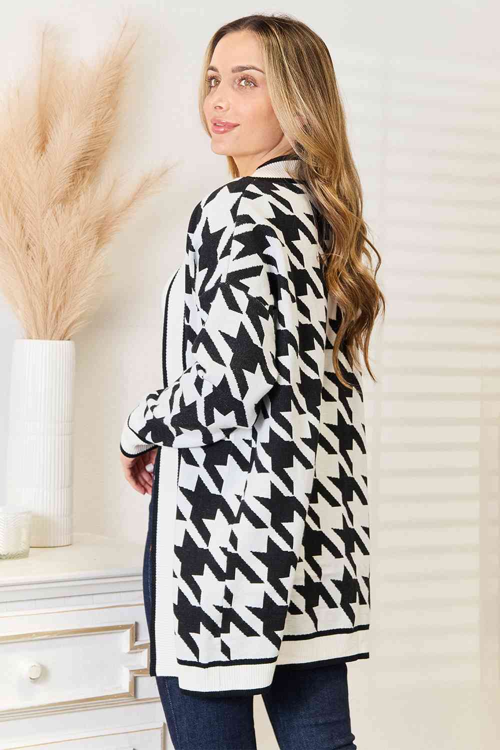 Houndstooth Open Front Longline Cardigan - Women’s Clothing & Accessories - Clothing - 2 - 2024