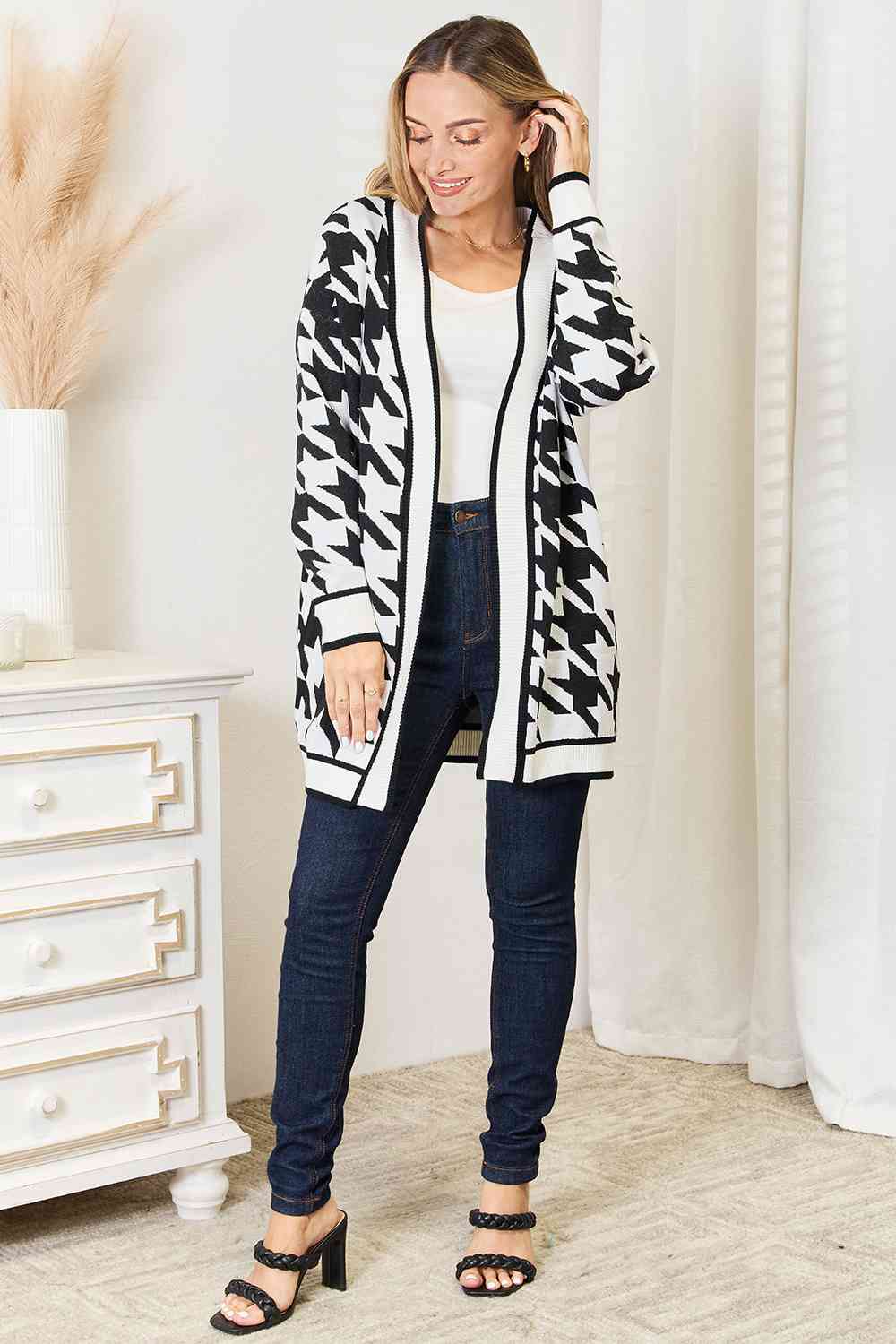 Houndstooth Open Front Longline Cardigan - Women’s Clothing & Accessories - Clothing - 4 - 2024