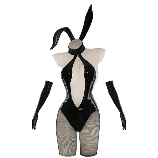 Japanese Bunny Girl Cosplay - Hollow V-Neck PU Leather Bodysuit - Women’s Clothing & Accessories - Costumes - 2 - 2024