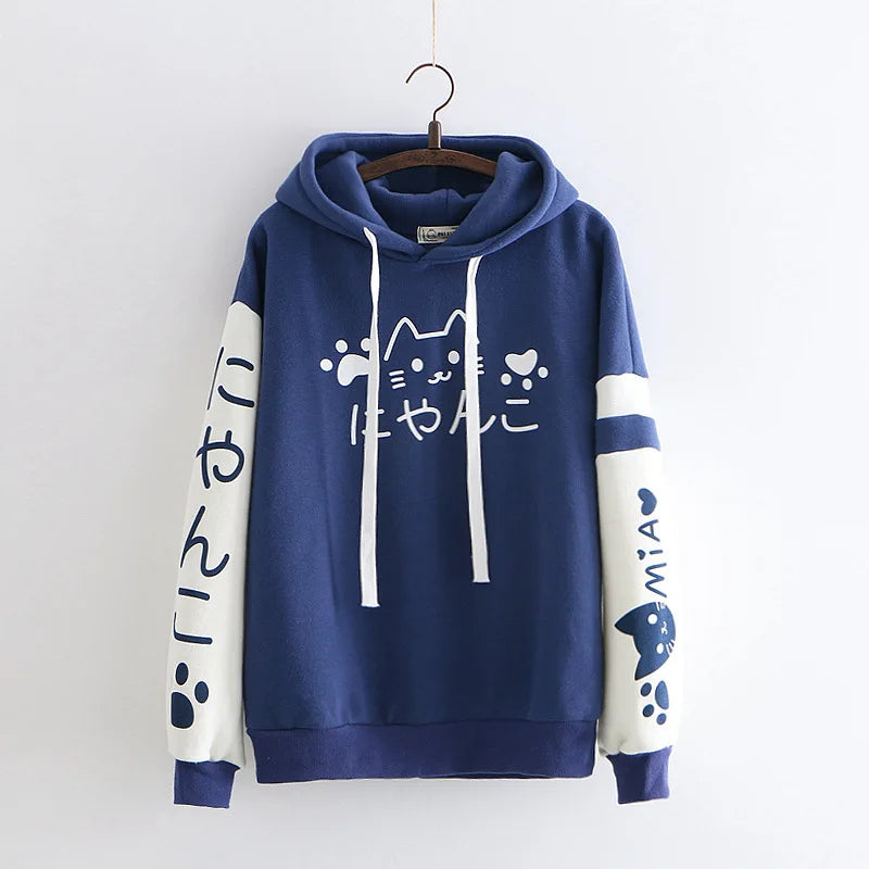 Japanese Cats Harajuku Hoodie – Special Edition - Blue / One Size - Women’s Clothing & Accessories - Shirts & Tops