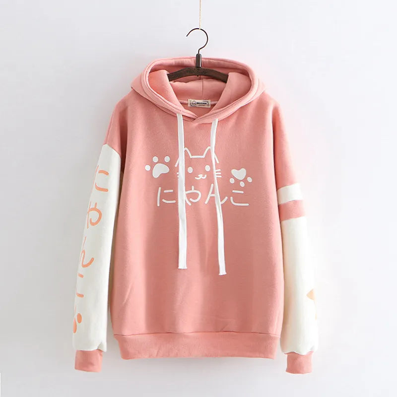 Japanese Cats Harajuku Hoodie – Special Edition - Pink / One Size - Women’s Clothing & Accessories - Shirts & Tops