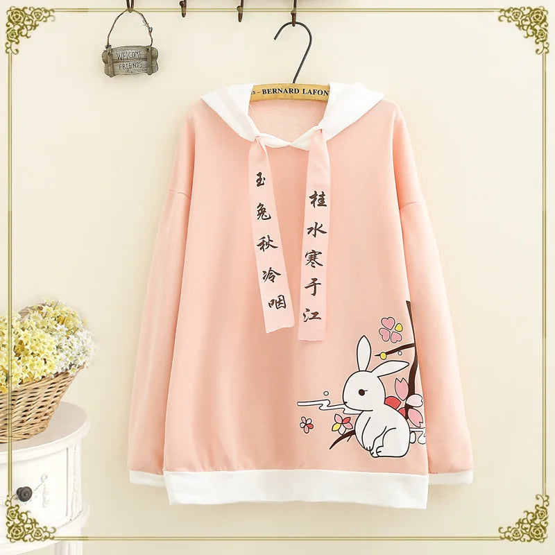 Kawaii Bunny Rabbit Cherry Blossom Hoodie - Pink / One Size - Women’s Clothing & Accessories - Shirts & Tops - 6 - 2024