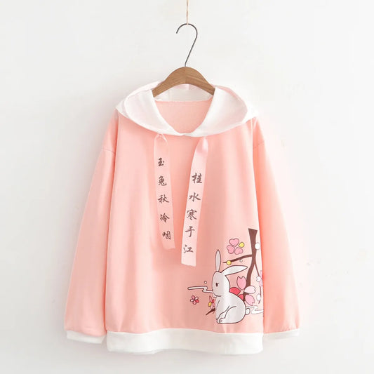 Kawaii Bunny Rabbit Cherry Blossom Hoodie - Pink / One Size - Women’s Clothing & Accessories - Shirts & Tops - 1 - 2024