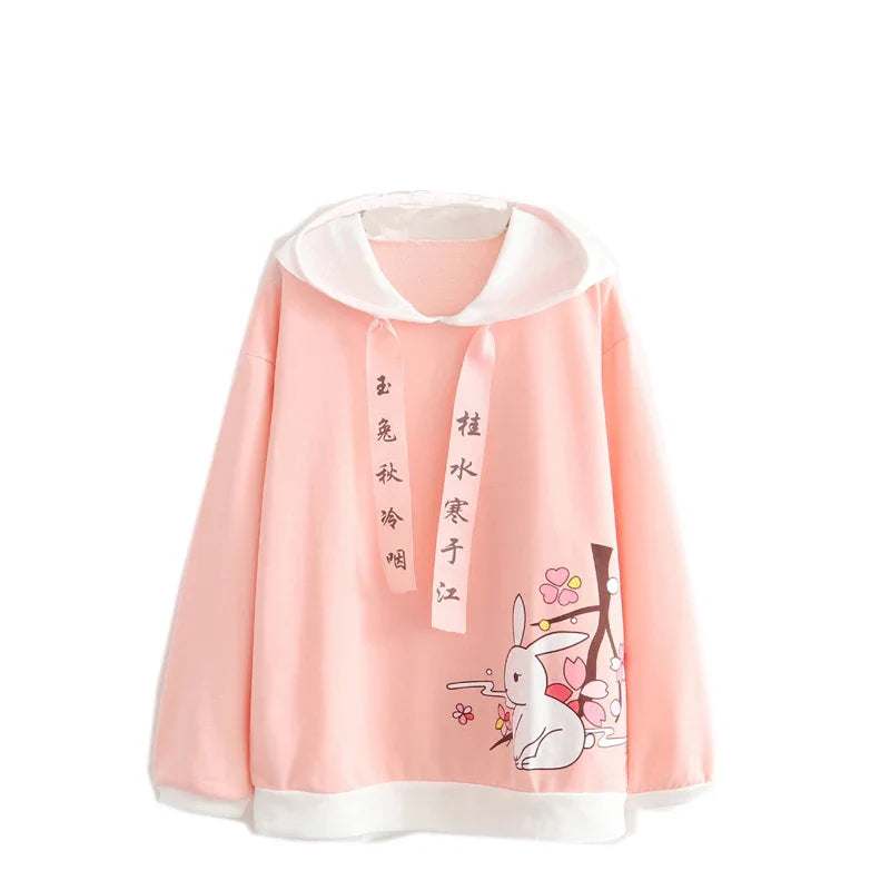 Kawaii Bunny Rabbit Cherry Blossom Hoodie - Pink / One Size - Women’s Clothing & Accessories - Shirts & Tops - 3 - 2024