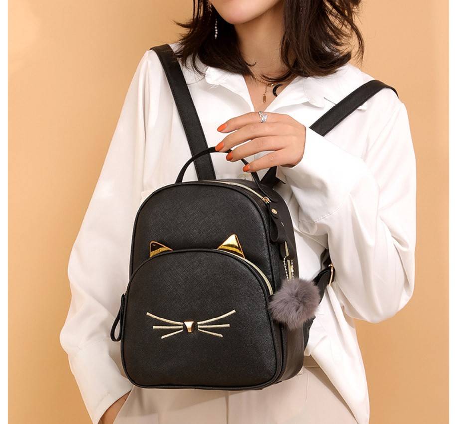 Kawaii Cat Backpack With Fur Pendant - Women’s Clothing & Accessories - Backpacks - 7 - 2024