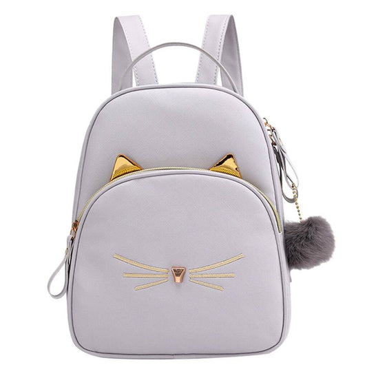 Kawaii Cat Backpack With Fur Pendant - Gray - Women’s Clothing & Accessories - Backpacks - 12 - 2024