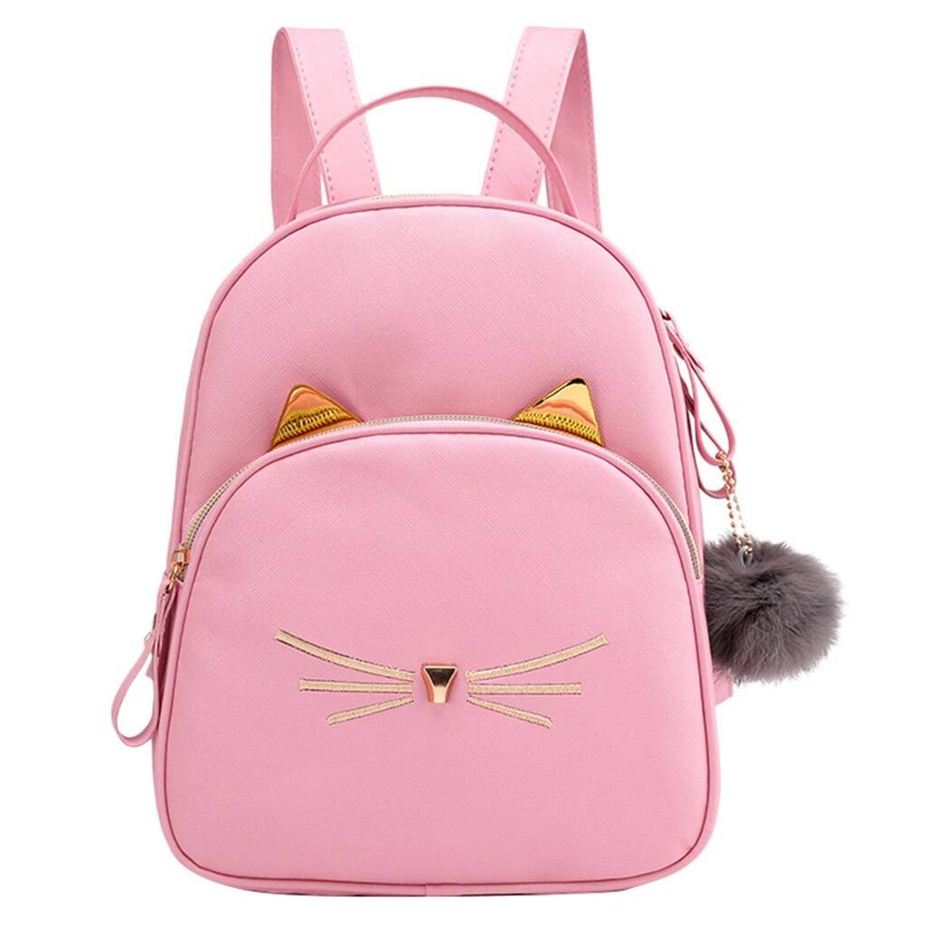 Kawaii Cat Backpack With Fur Pendant - Pink - Women’s Clothing & Accessories - Backpacks - 13 - 2024