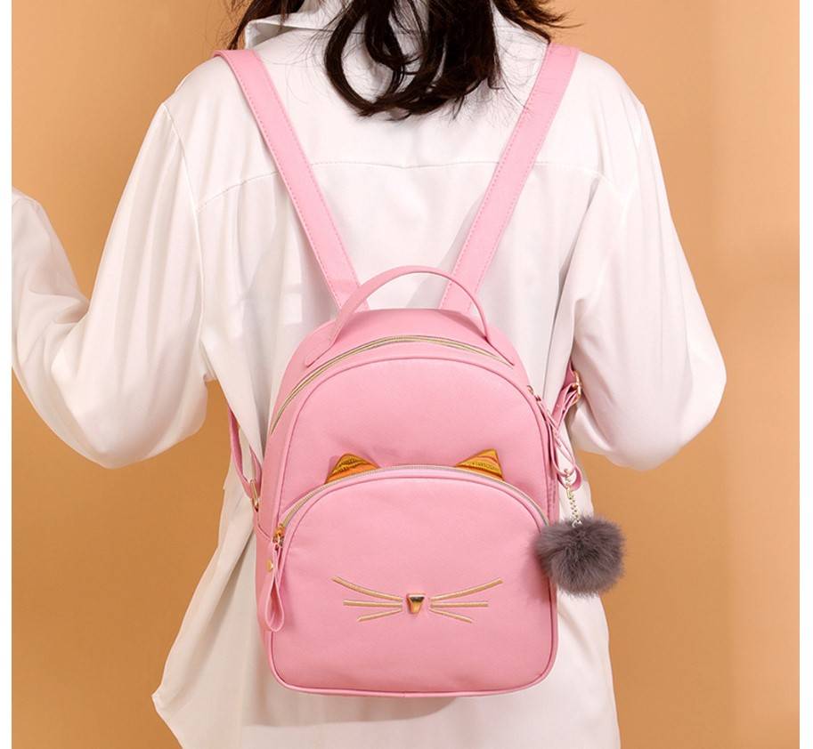 Kawaii Cat Backpack With Fur Pendant - Women’s Clothing & Accessories - Backpacks - 11 - 2024