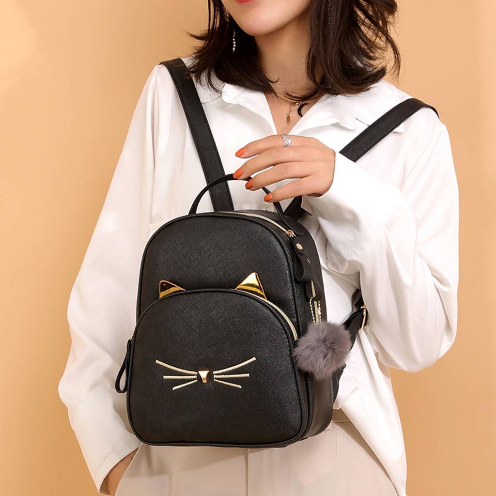 Kawaii Cat Backpack With Fur Pendant - Women’s Clothing & Accessories - Backpacks - 3 - 2024