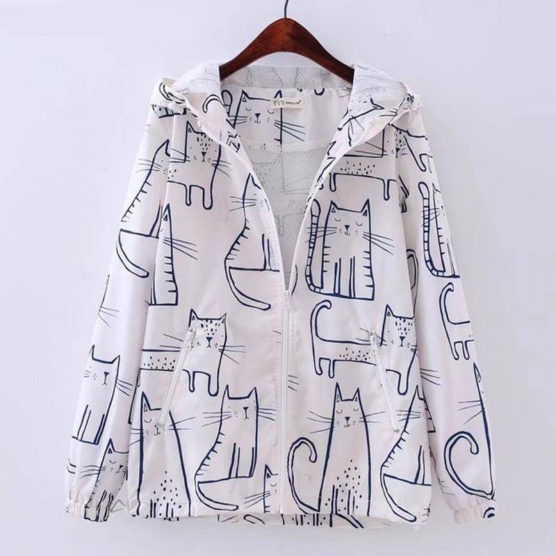 Kawaii Cat Printed Jacket - White / L - Women’s Clothing & Accessories - Clothing - 9 - 2024