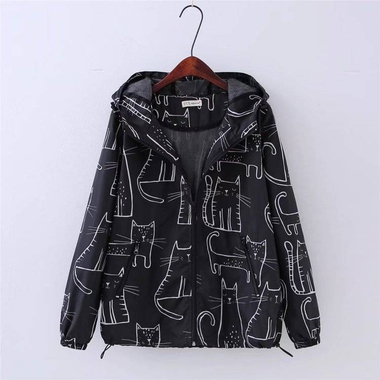 Kawaii Cat Printed Jacket - Black / L - Women’s Clothing & Accessories - Clothing - 10 - 2024