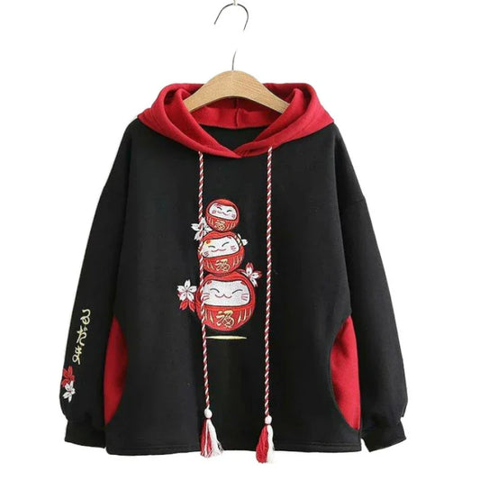 Kawaii Festive Lucky Cats Harajuku Hoodie - black / S - Women’s Clothing & Accessories - Shirts & Tops - 6 - 2024