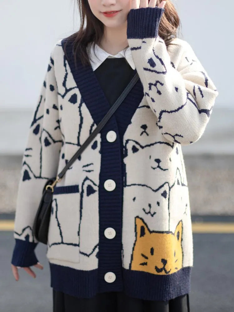 Kawaii Harajuku Neko Cat Style Cardigan - Navy / One Size - Women’s Clothing & Accessories - Shirts & Tops - 7 - 2024