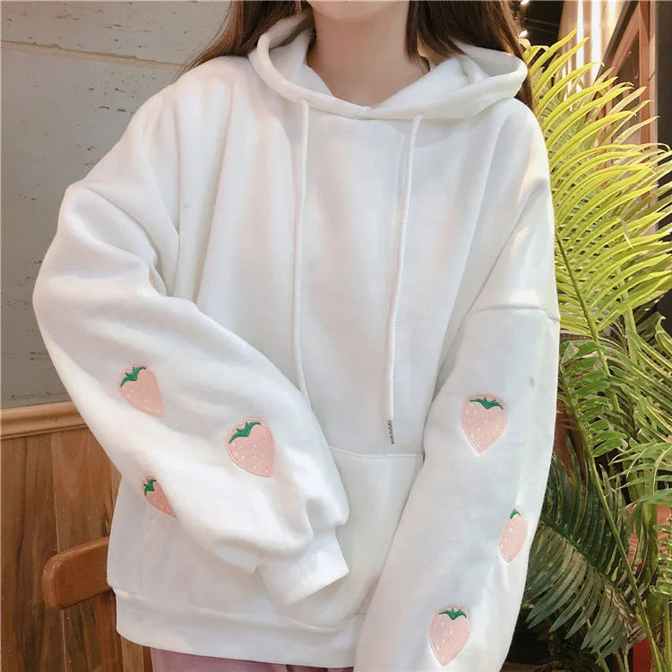 Kawaii Korean Style Strawberry Hoodie - white / S - Women’s Clothing & Accessories - Shirts & Tops - 6 - 2024