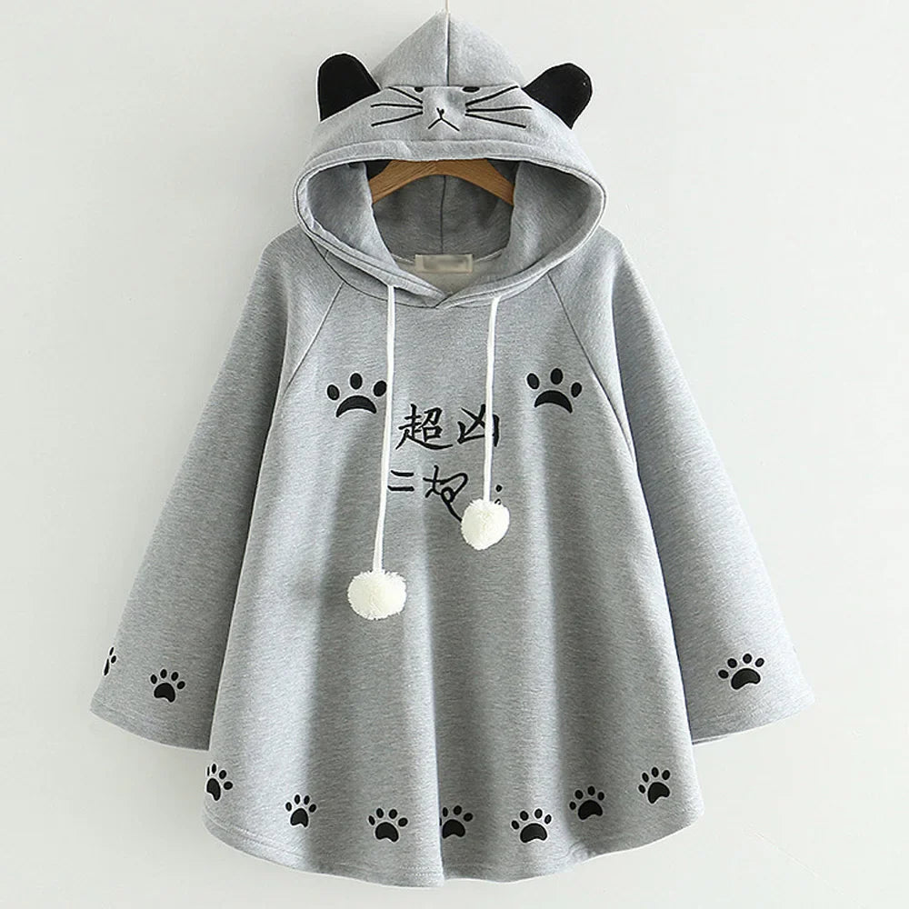 Kawaii Neko Cat Paws Harajuku Hoodie - Gray / M - Women’s Clothing & Accessories - Shirts & Tops - 8 - 2024