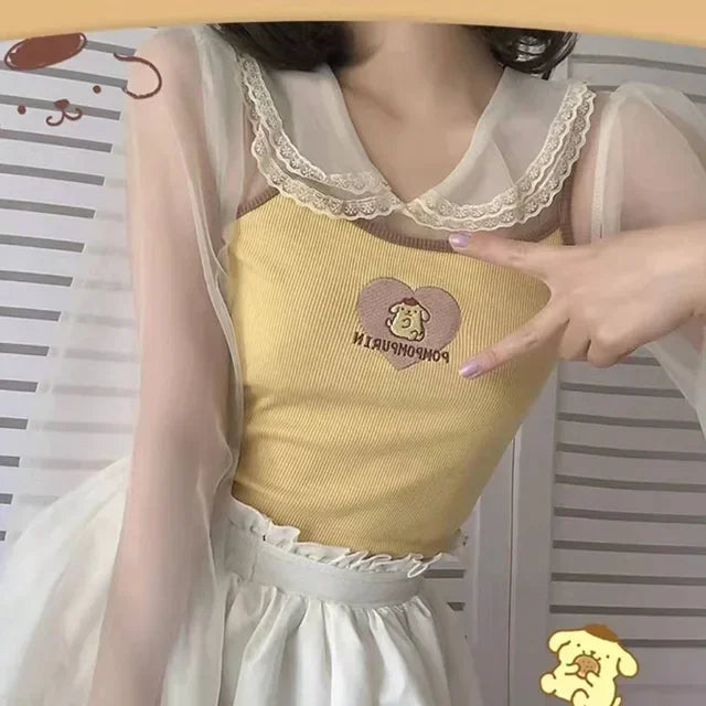 Kawaii Sanrio Tank Top - Hello Kitty Cinnamoroll Melody Purin Kuromi - Pom Pom Purin / 40kg-65kg - Women’s Clothing &