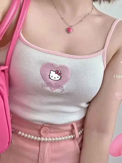 Kawaii Sanrio Tank Top - Hello Kitty Cinnamoroll Melody Purin Kuromi - Hello Kitty / 40kg-65kg - Women’s Clothing &