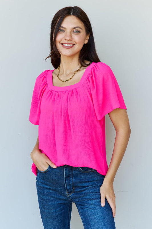 Keep Me Close Square Neck Short Sleeve Blouse in Fuchsia - Pink / S - Women’s Clothing & Accessories - Dresses - 1