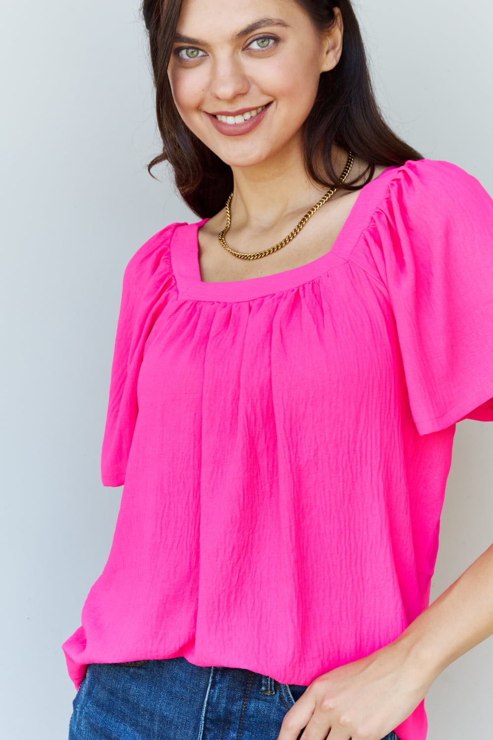 Keep Me Close Square Neck Short Sleeve Blouse in Fuchsia - Women’s Clothing & Accessories - Dresses - 4 - 2024