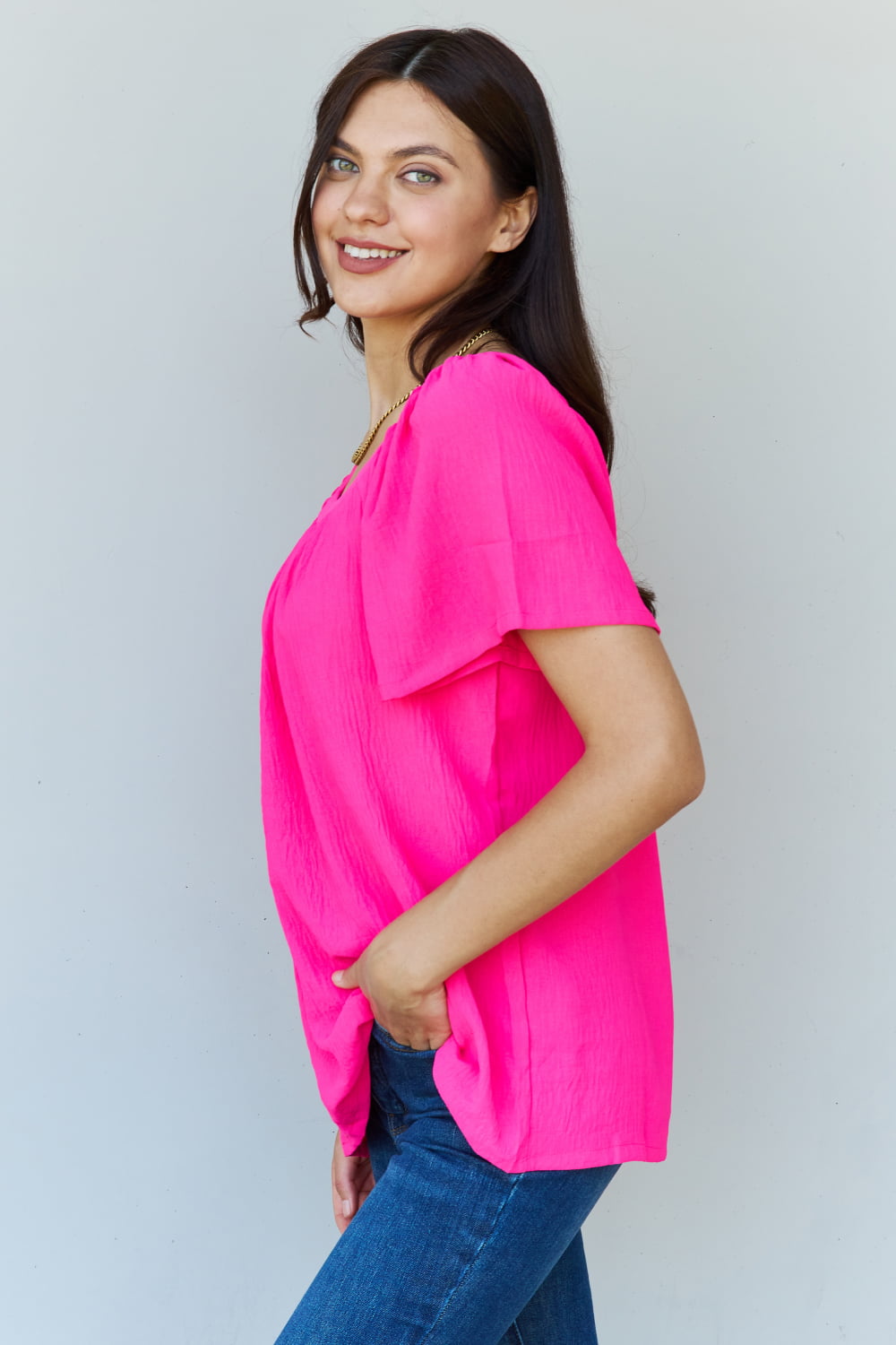 Keep Me Close Square Neck Short Sleeve Blouse in Fuchsia - Women’s Clothing & Accessories - Dresses - 3 - 2024