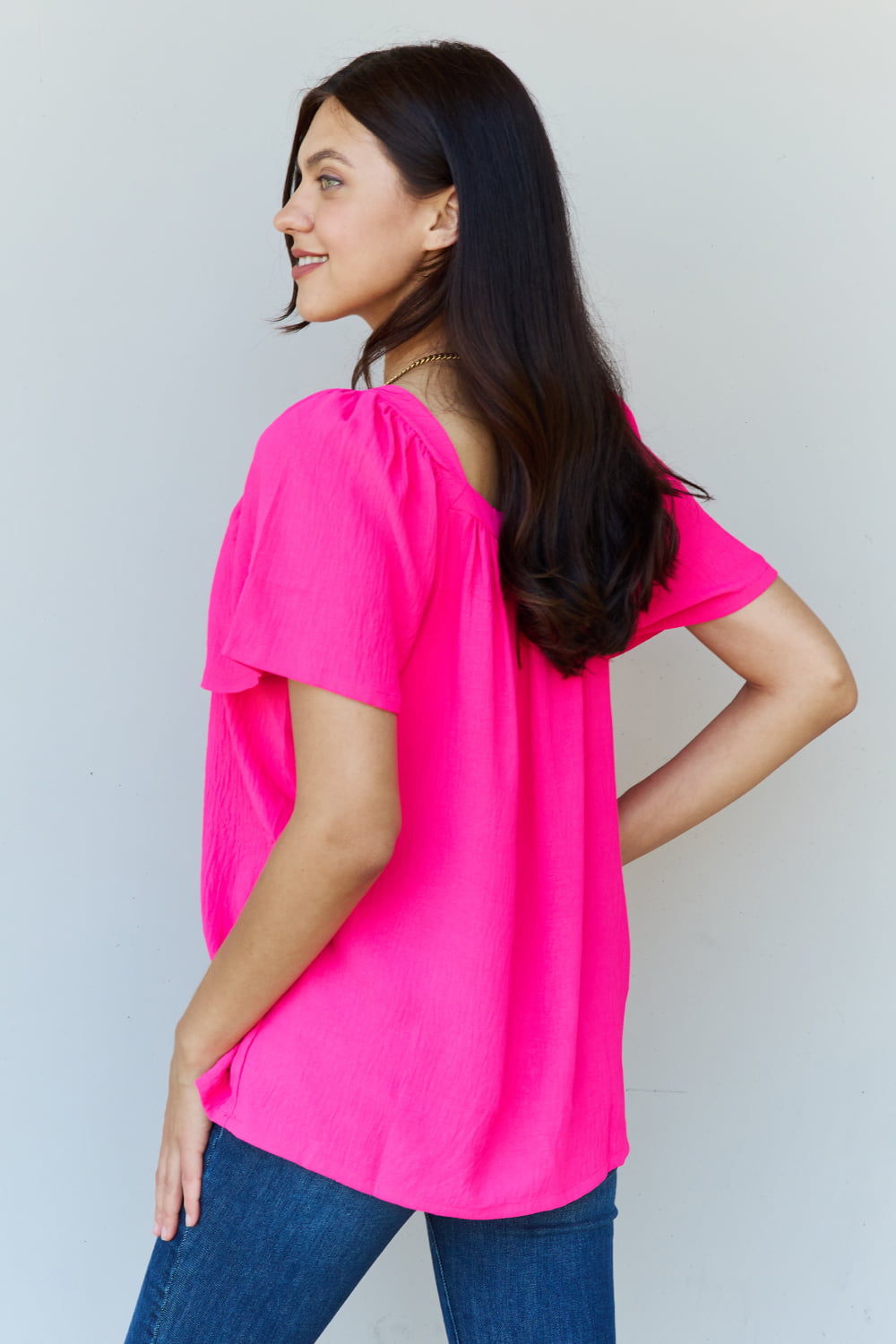 Keep Me Close Square Neck Short Sleeve Blouse in Fuchsia - Women’s Clothing & Accessories - Dresses - 2 - 2024