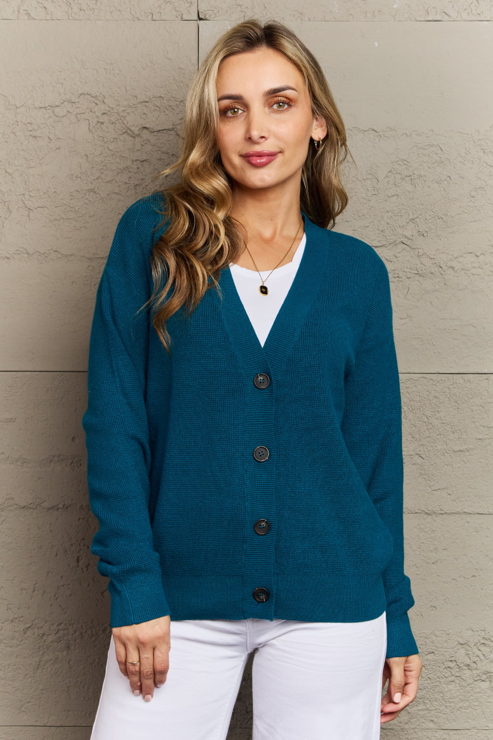 Kiss Me Tonight Full Size Button Down Cardigan in Teal - Blue / S - Women’s Clothing & Accessories - Shirts & Tops