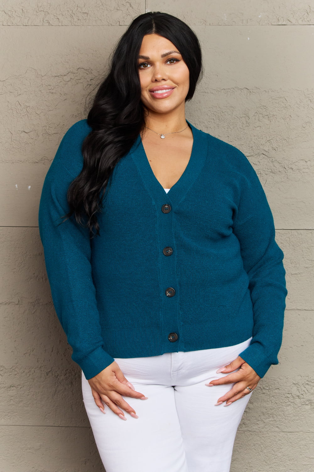 Kiss Me Tonight Full Size Button Down Cardigan in Teal - Women’s Clothing & Accessories - Shirts & Tops - 7 - 2024