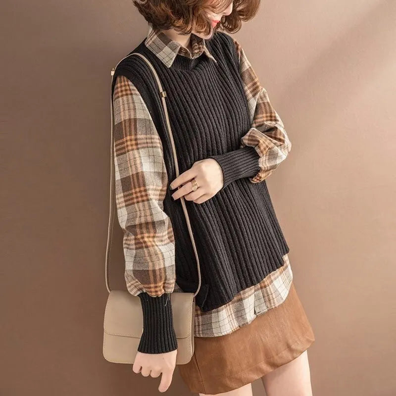 Knit Fusion Lapel Blouse - Black / XS - Women’s Clothing & Accessories - Shirts & Tops - 4 - 2024
