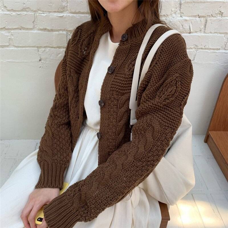 Knitted Cardigan - Brown / One Size - Women’s Clothing & Accessories - Shirts & Tops - 14 - 2024