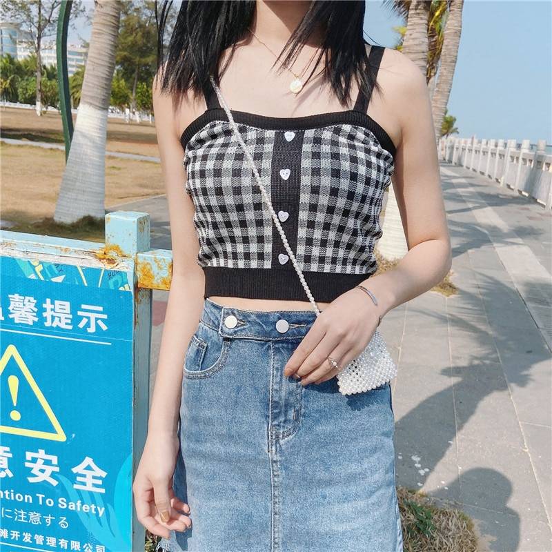 Knitted Plaid Crop Top - Women’s Clothing & Accessories - Shirts & Tops - 8 - 2024
