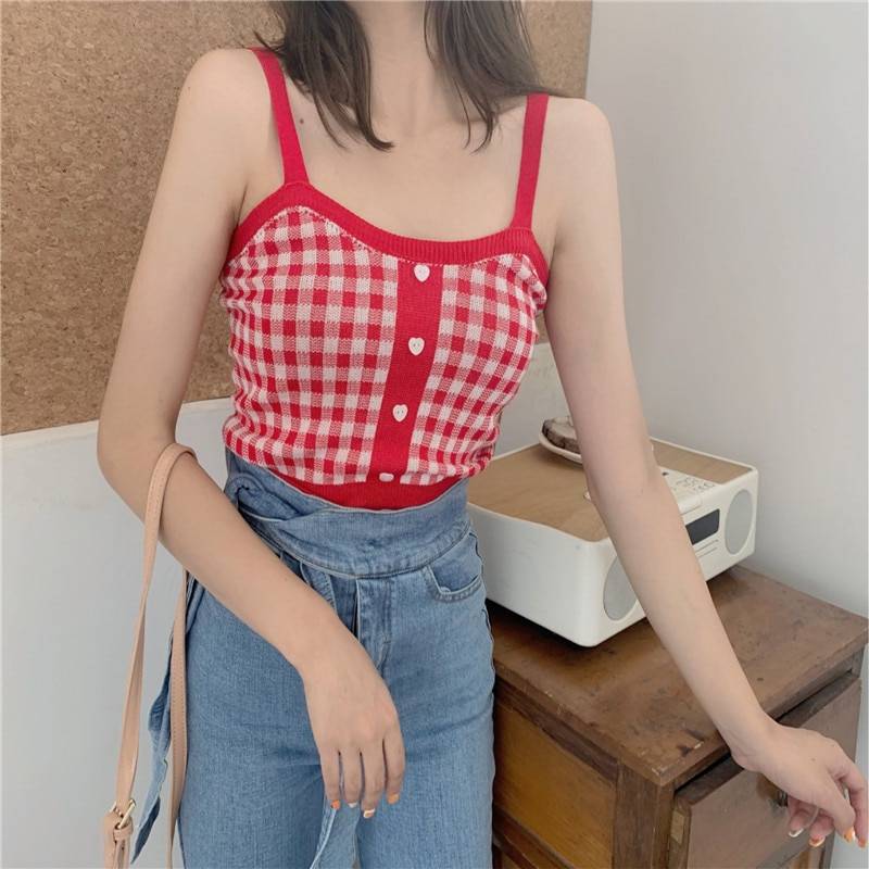 Knitted Plaid Crop Top - Women’s Clothing & Accessories - Shirts & Tops - 10 - 2024