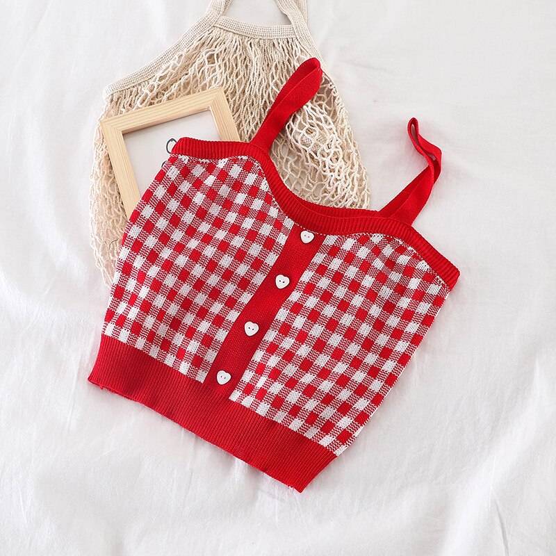 Knitted Plaid Crop Top - Pink / One Size - Women’s Clothing & Accessories - Shirts & Tops - 15 - 2024