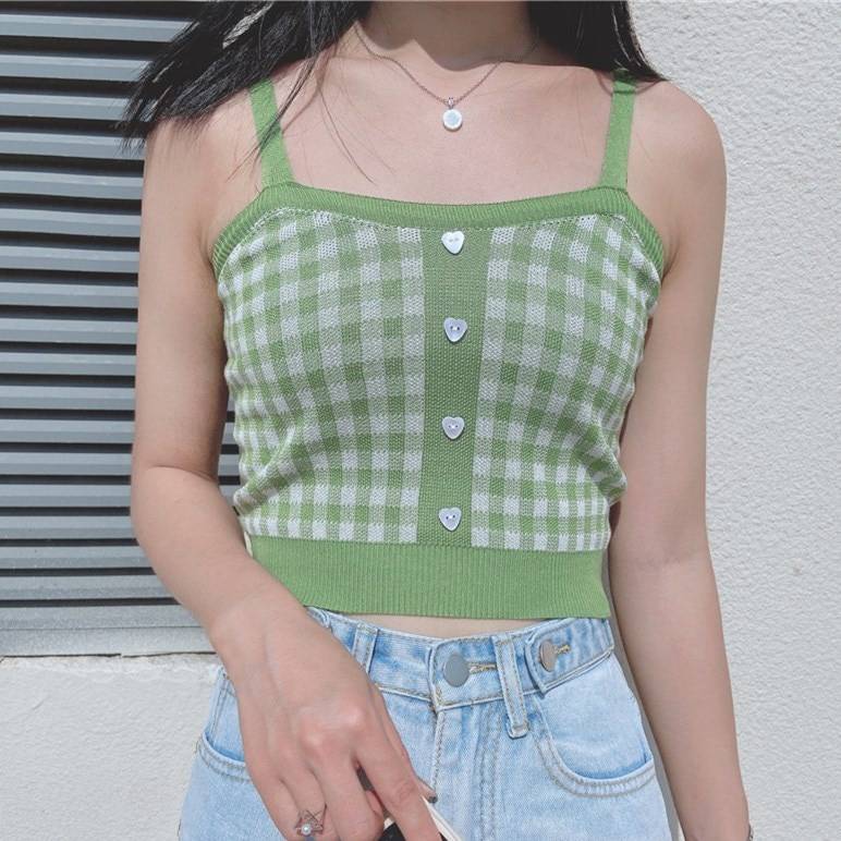 Knitted Plaid Crop Top - Women’s Clothing & Accessories - Shirts & Tops - 9 - 2024