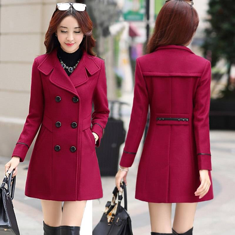 Korean Slim Wool Coats - Red / M - Women’s Clothing & Accessories - Coats & Jackets - 23 - 2024
