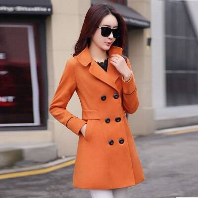 Korean Slim Wool Coats - Orange / M - Women’s Clothing & Accessories - Coats & Jackets - 24 - 2024