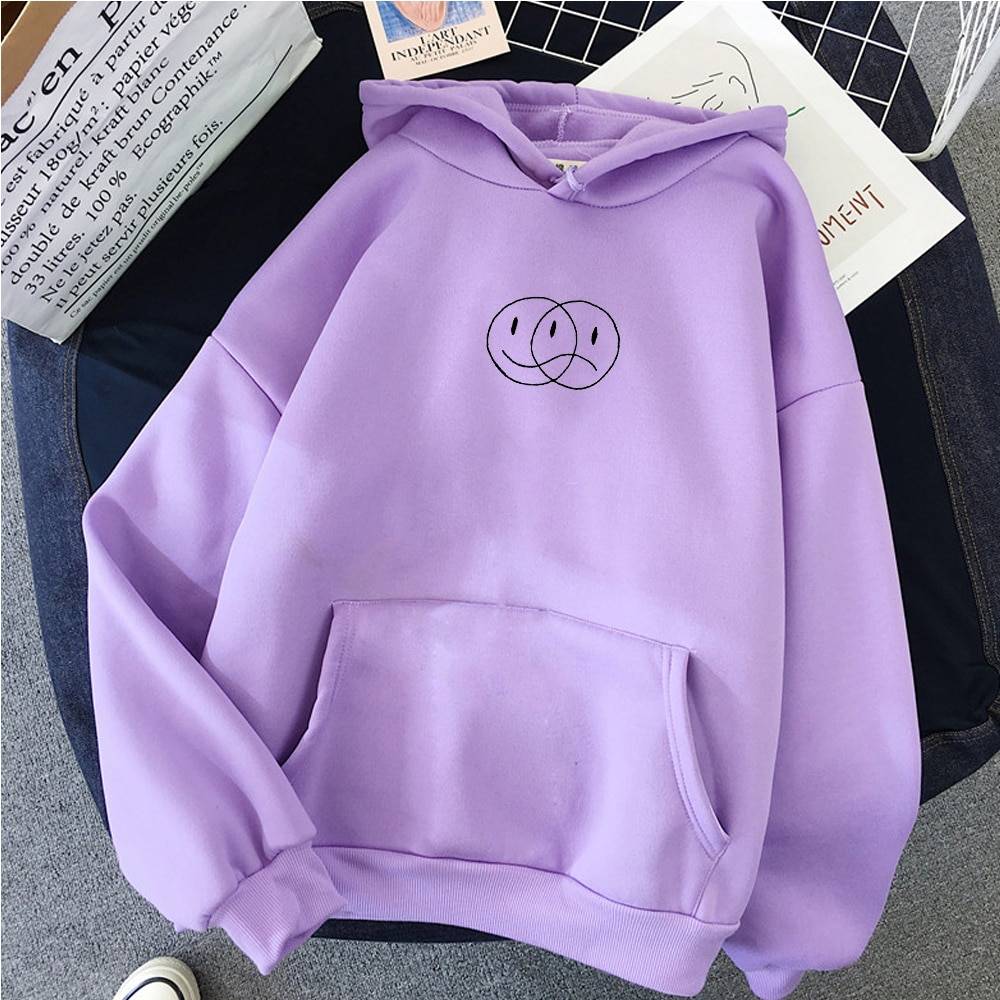 Korean Streetwear Happy/Sad Hoodie - Purple / XXXL - Women’s Clothing & Accessories - Shirts & Tops - 16 - 2024