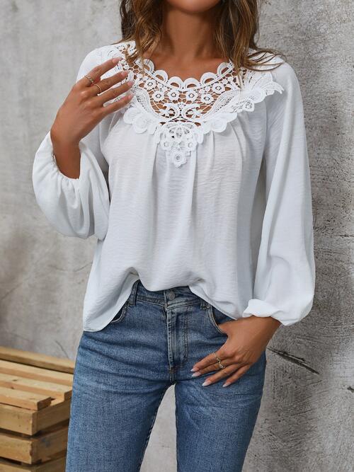 Lace Detail Balloon Sleeve Blouse - Women’s Clothing & Accessories - Shirts & Tops - 4 - 2024