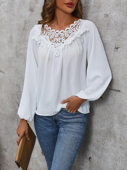 Lace Detail Balloon Sleeve Blouse - Women’s Clothing & Accessories - Shirts & Tops - 6 - 2024