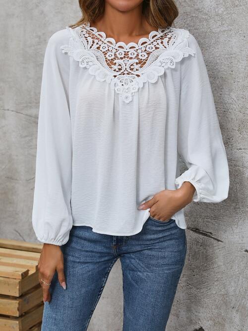 Lace Detail Balloon Sleeve Blouse - White / S - Women’s Clothing & Accessories - Shirts & Tops - 1 - 2024