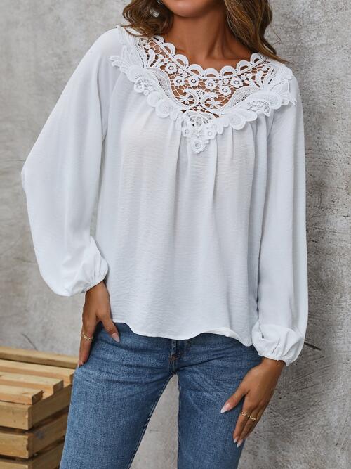 Lace Detail Balloon Sleeve Blouse - Women’s Clothing & Accessories - Shirts & Tops - 3 - 2024