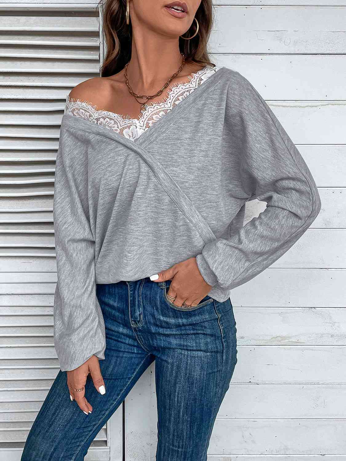 Lace Detail Long Sleeve Top - Women’s Clothing & Accessories - Shirts & Tops - 5 - 2024