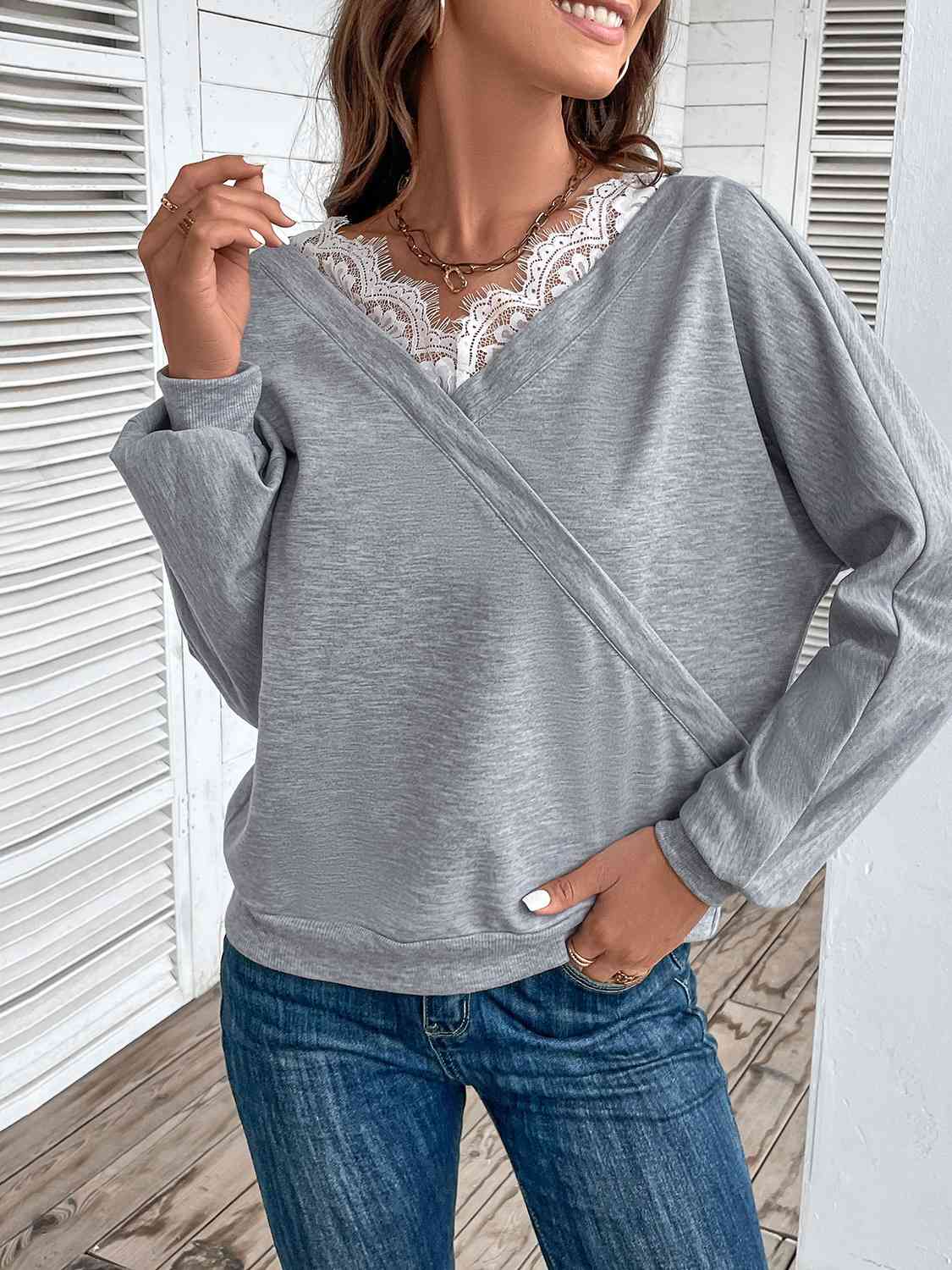 Lace Detail Long Sleeve Top - Women’s Clothing & Accessories - Shirts & Tops - 3 - 2024