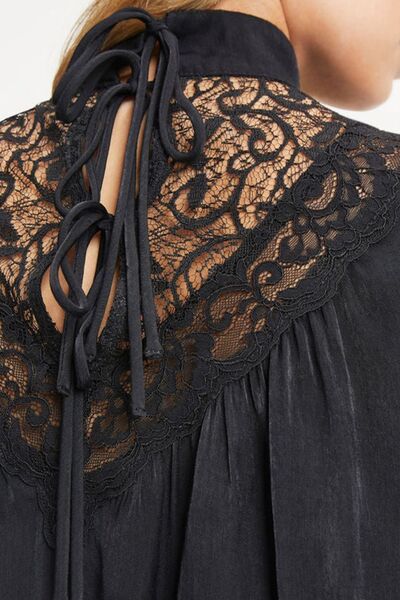 Lace Detail Mock Neck Flounce Sleeve Blouse - Women’s Clothing & Accessories - Shirts & Tops - 7 - 2024