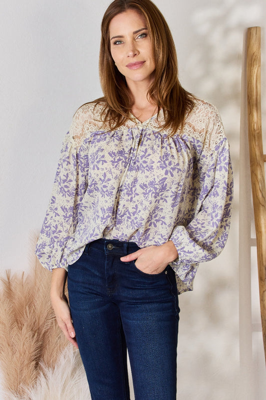 Lace Detail Printed Blouse - LILAC / S - Women’s Clothing & Accessories - Shirts & Tops - 1 - 2024